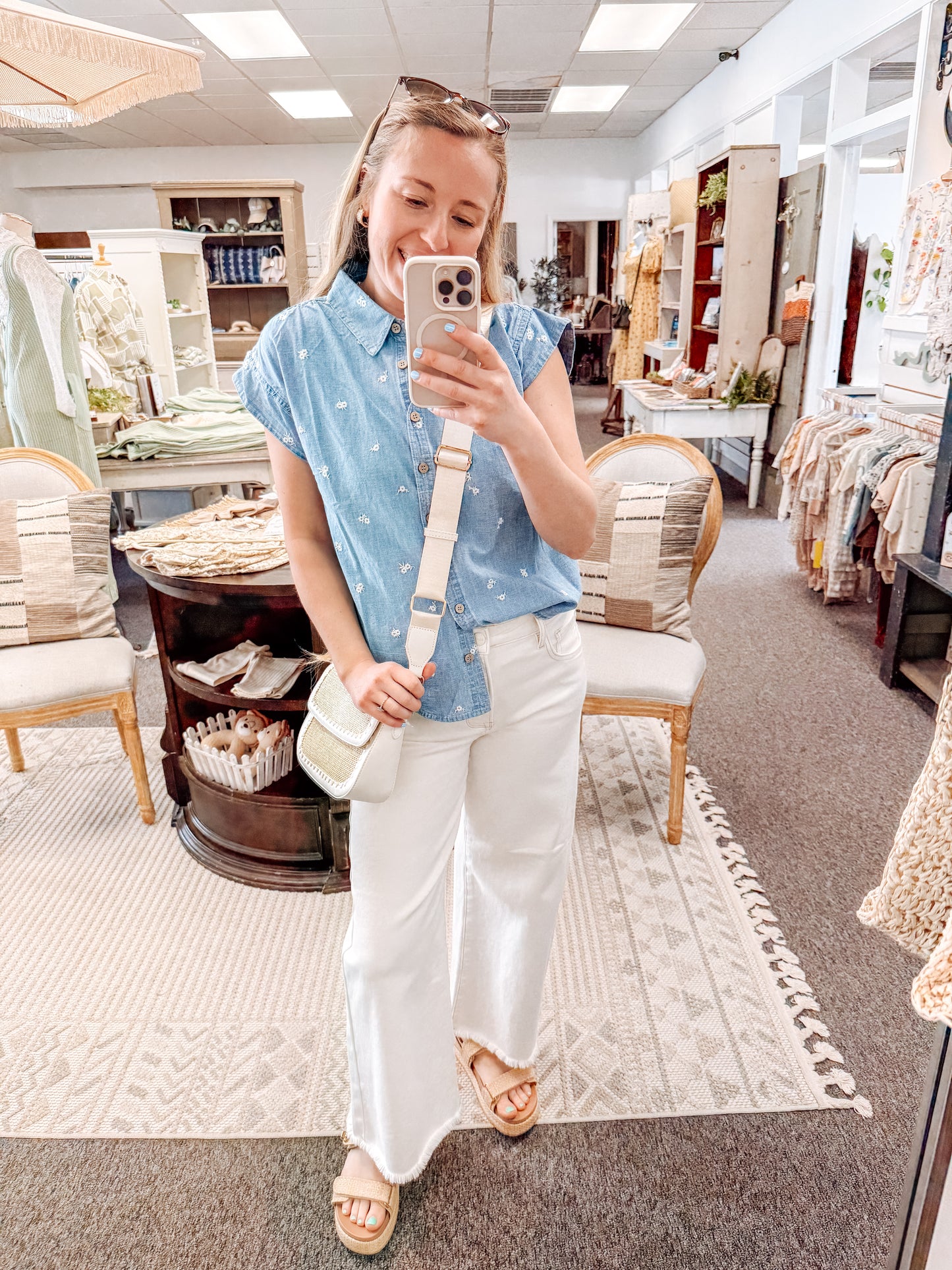 Petal Embroidered Button-Down Top (S-3X)