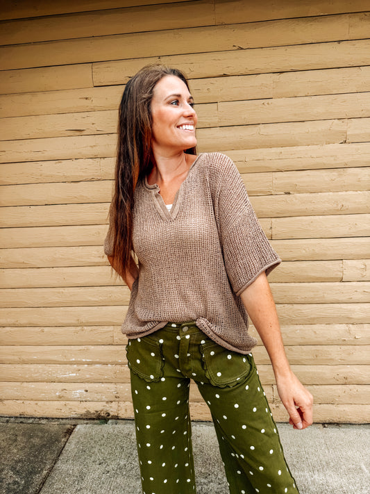 Meet me at the Coast Knit Top-Khaki
