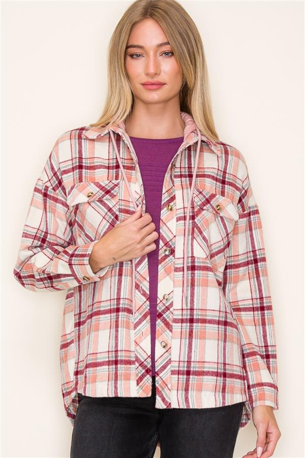 Sense of Comfort Plaid Hooded Shacket (S-XL)