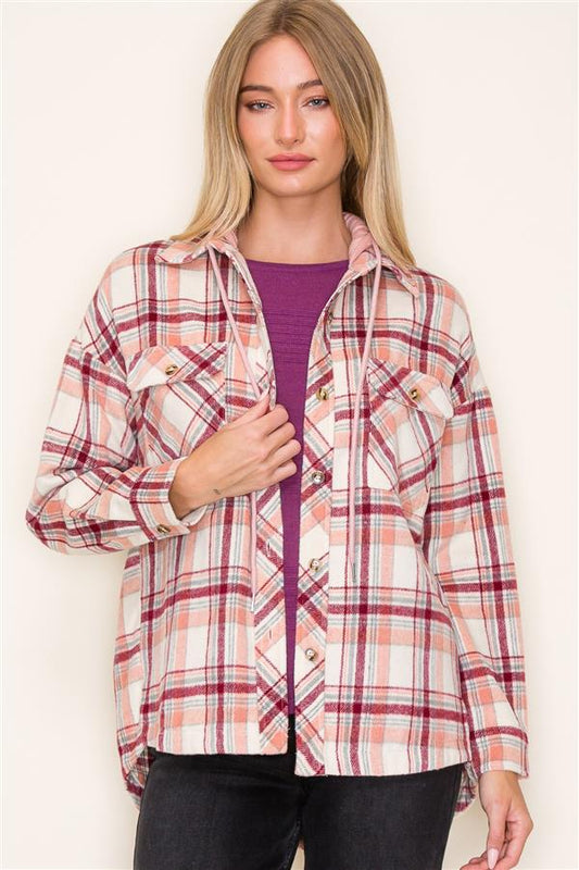 Sense of Comfort Plaid Hooded Shacket (S-XL)