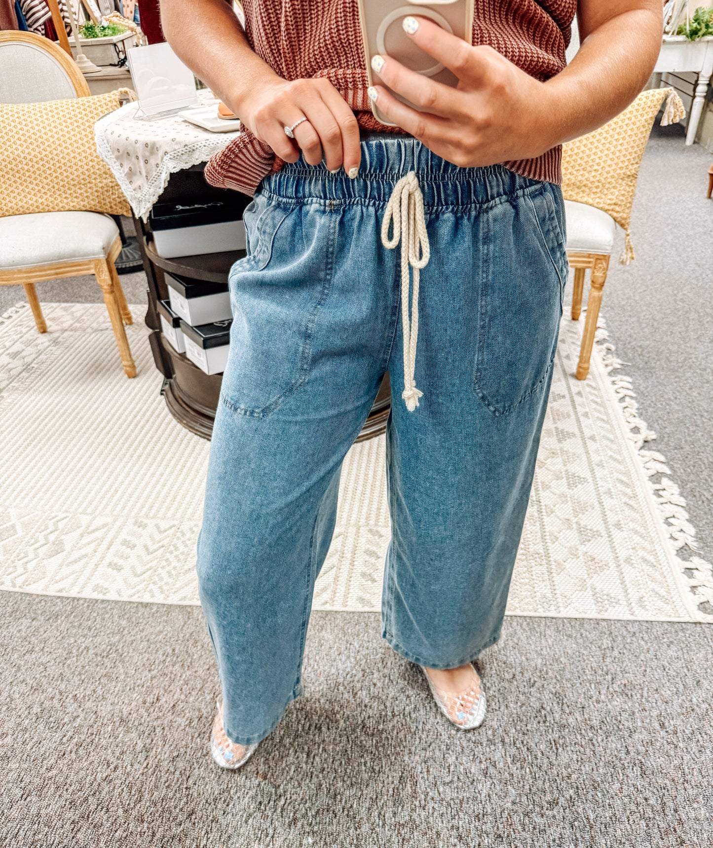 Rooted in Denim Wide Leg Drawstring Pant