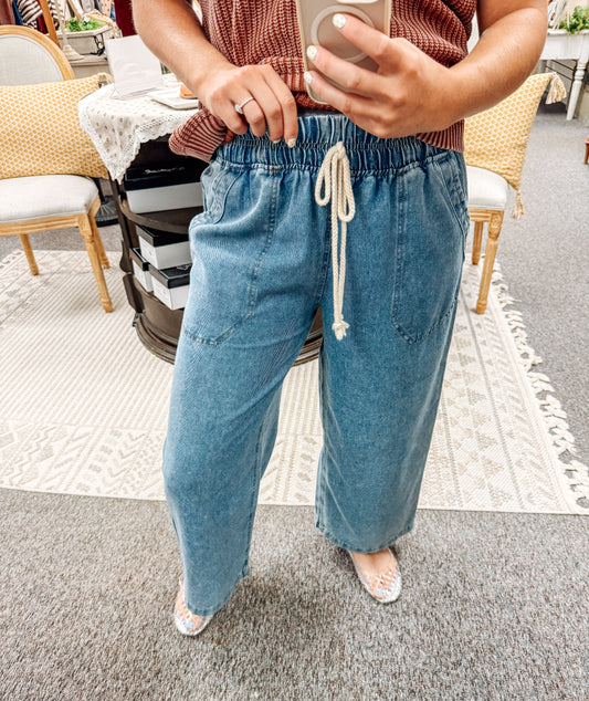 Rooted in Denim Wide Leg Drawstring Pant