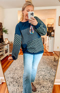 Navy Mosaic Patchwork Top