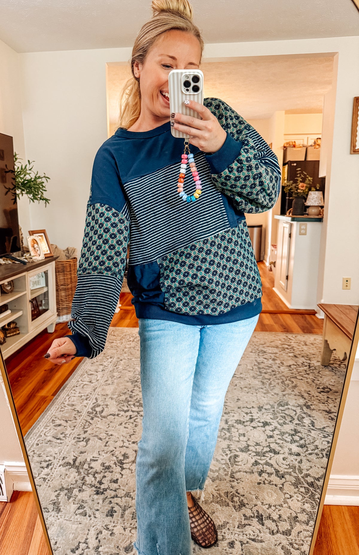 Navy Mosaic Patchwork Top