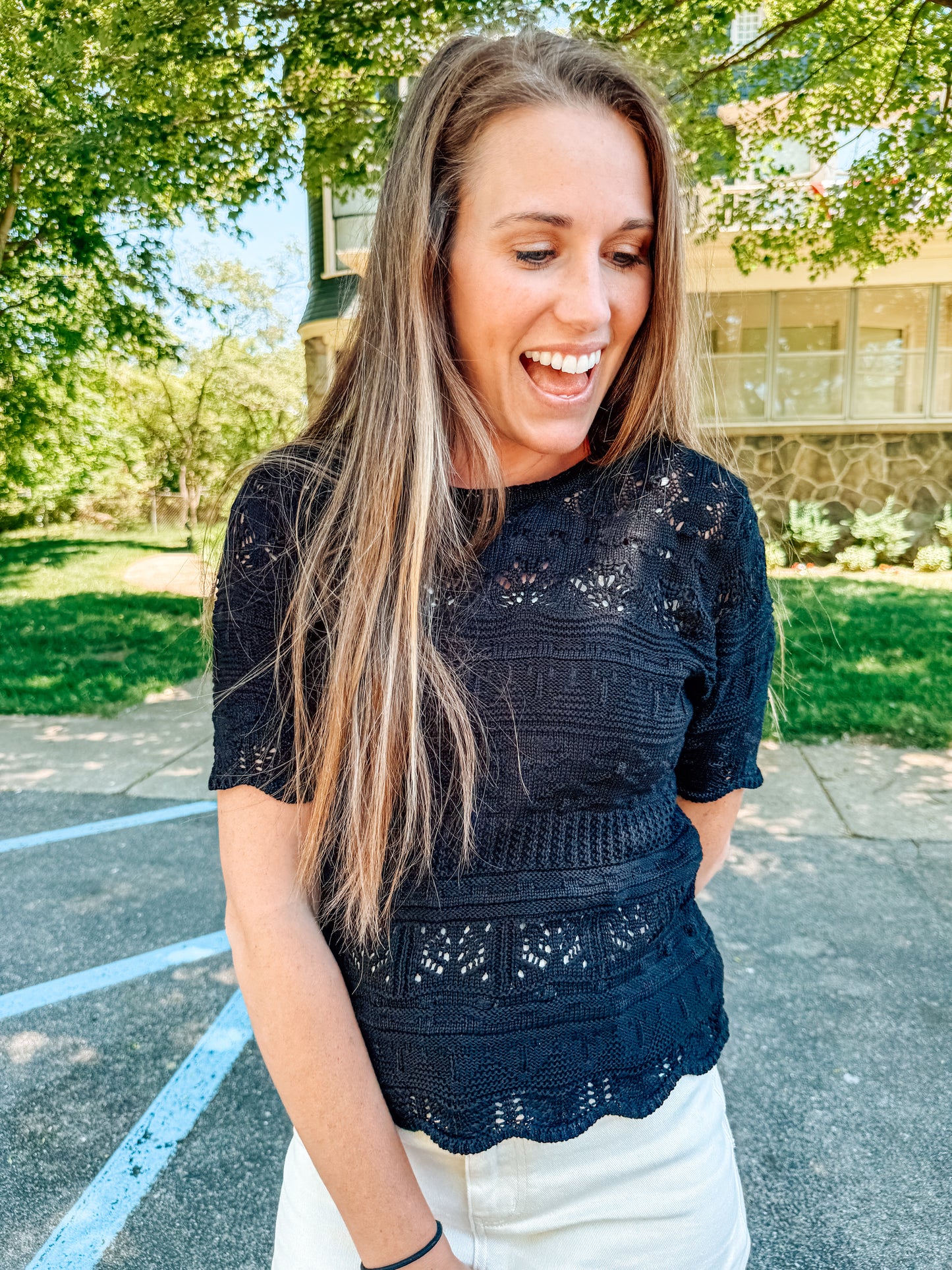 Time for Texture Knit Short Sleeve Top-Black