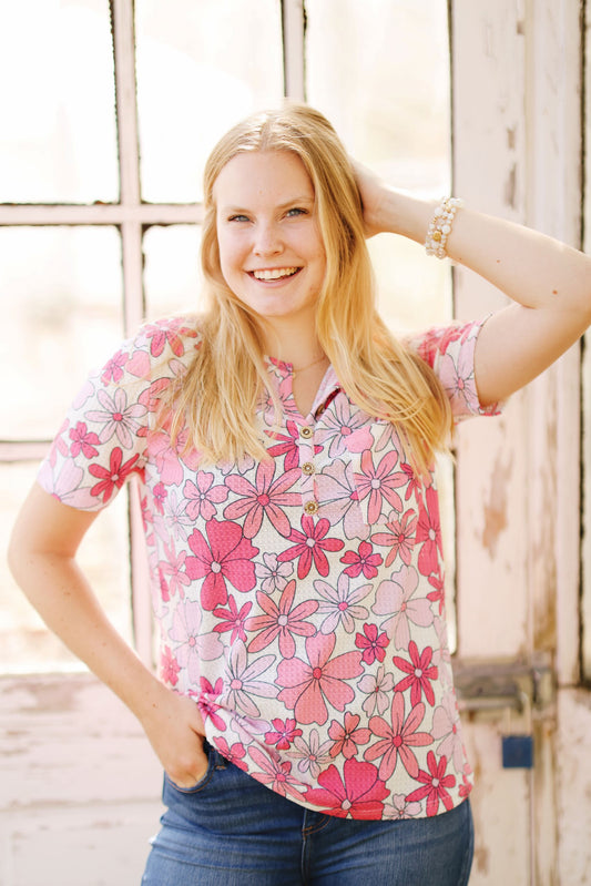 Flirty in Florals Waffle Knit Top (S-XL)