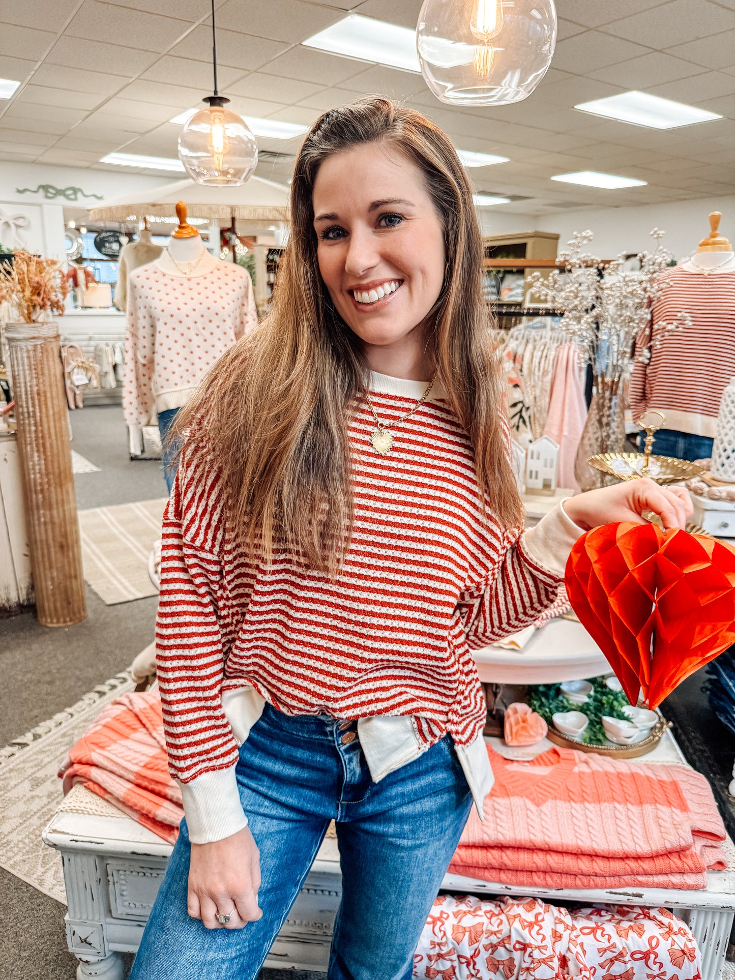Effortlessly Striped Top-Red