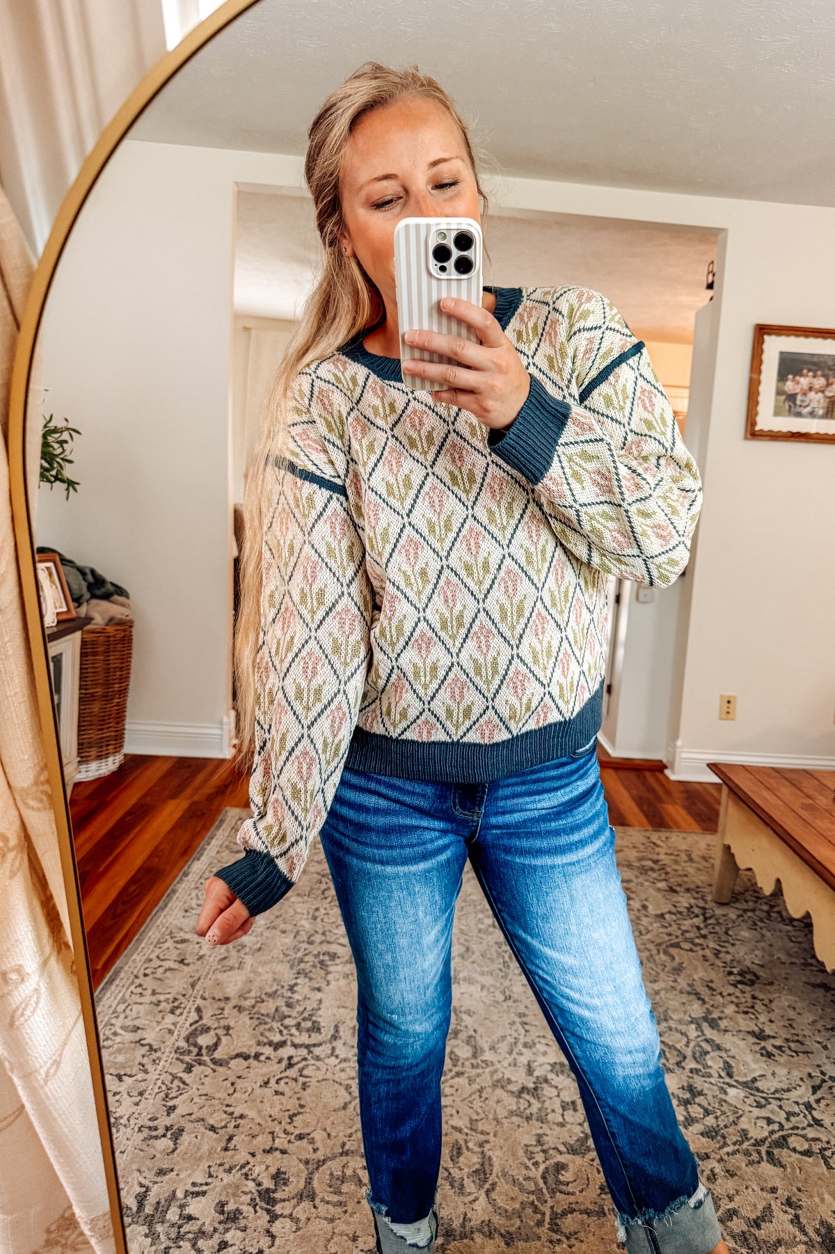 Diamond Floral Knit Sweater