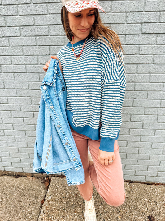 Effortlessly Striped Top-Denim