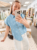 Petal Embroidered Button-Down Top (S-3X)