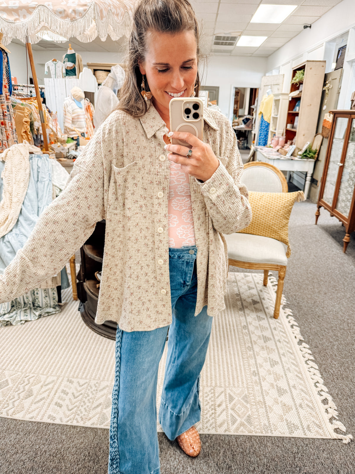 Floral Forecast Textured Knit Button Up (S-XL)