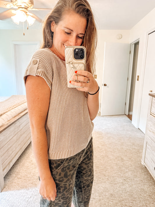 The Main Character Acid Wash Knit Top-Khaki