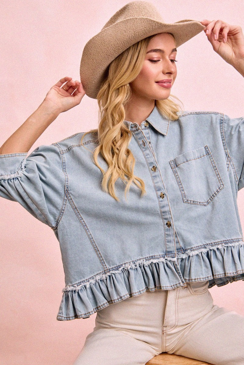 Harbor Wash Denim 3/4 Top (S-XL)