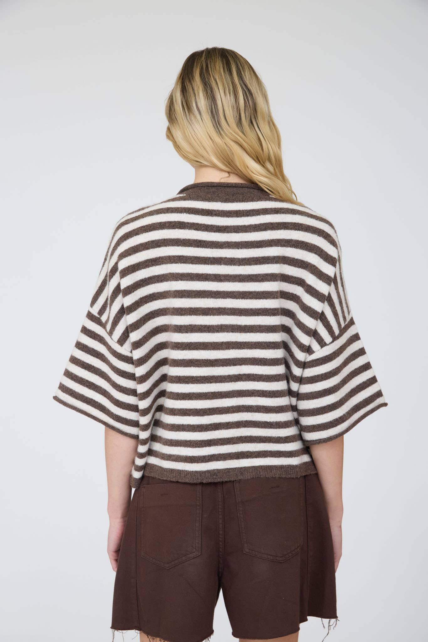 Golden Hour Striped Button Down Cardigan-Brown