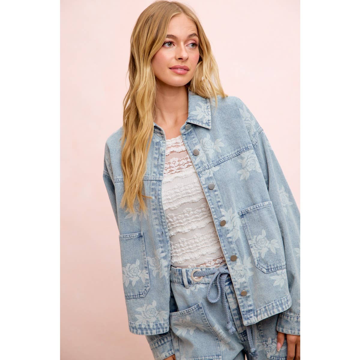 The Lilly Floral Washed Denim Jacket (S-XL)