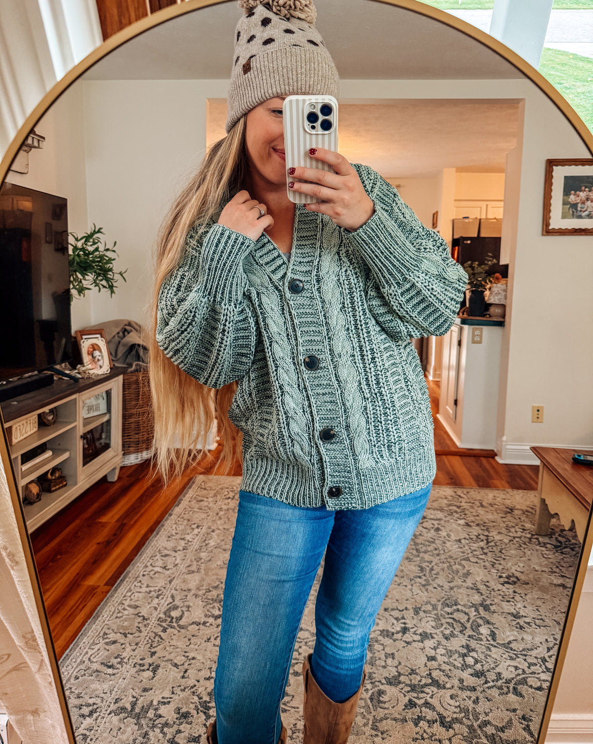 Cozy Evergreen Cable Knit Cardigan
