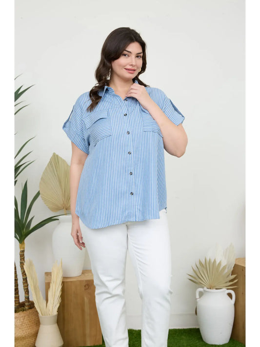 Steadfast Blues Striped Top (S-3X)