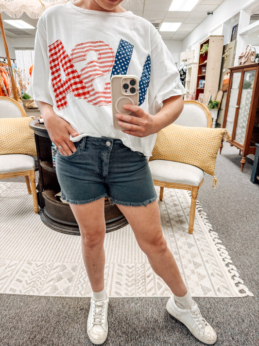 Acid Washed Frayed Cutoff Hem Shorts