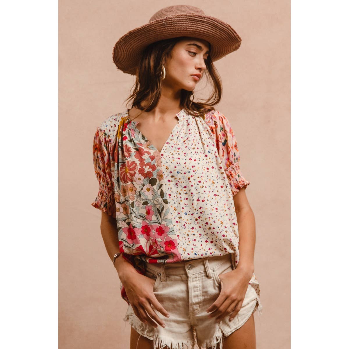 Woven in Print Peasant Top (S-XL)