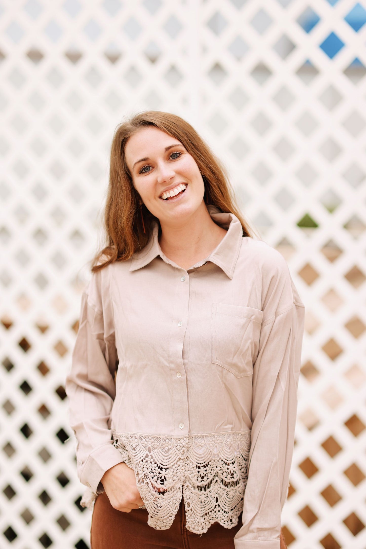 All Together Button Down Shirt-Taupe (S-3X)