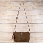 Pouch Style Turn Lock Detail Suede Shoulder Bag