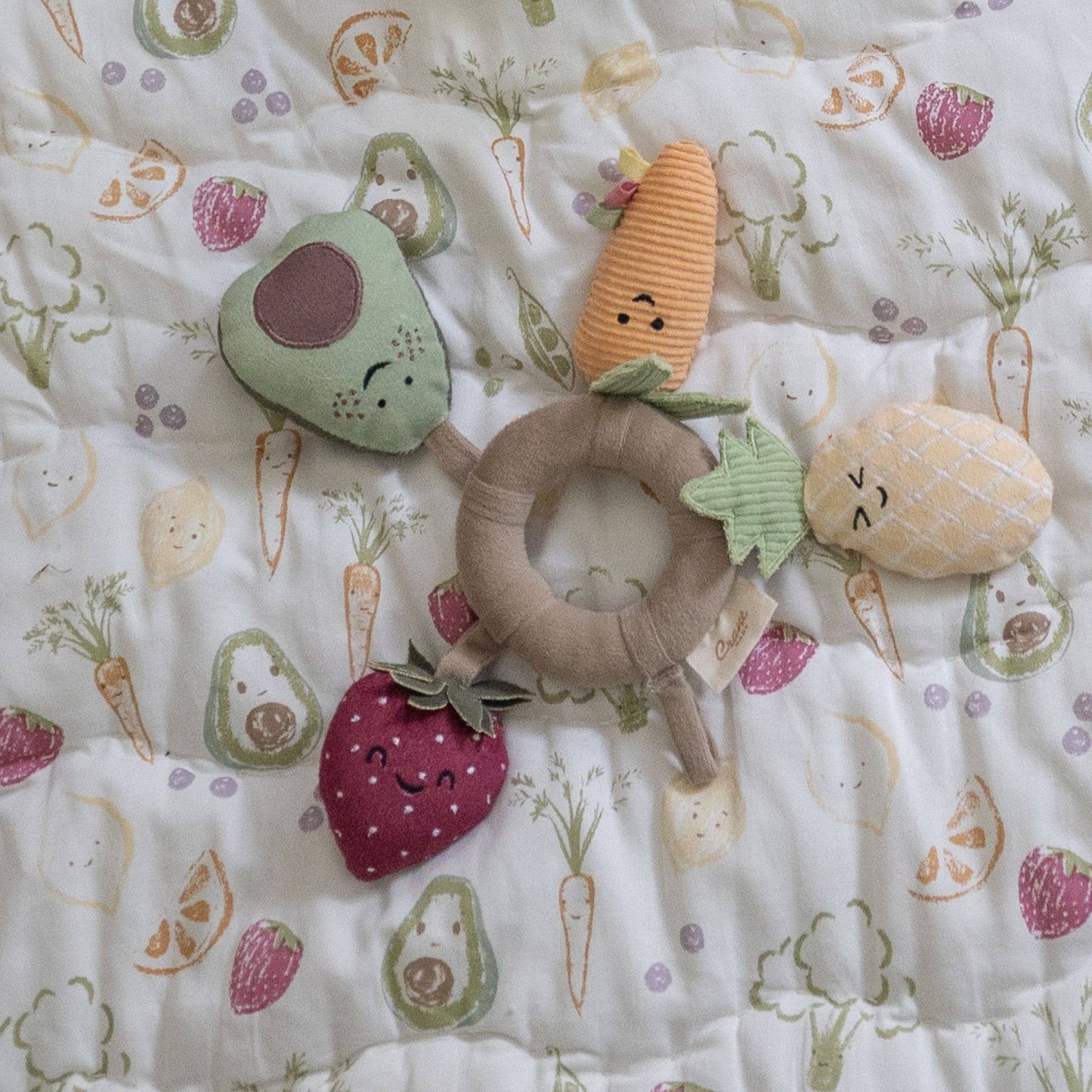 Clementine Fruits & Veggies Soft Plush Activity Ring: Clementine Fruits & Veggies / White / Baby Toy