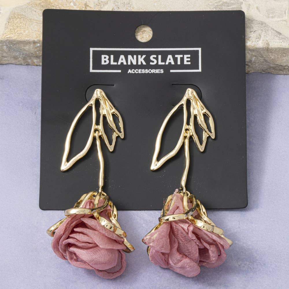 Open Leaf Fabric Drop Earrings