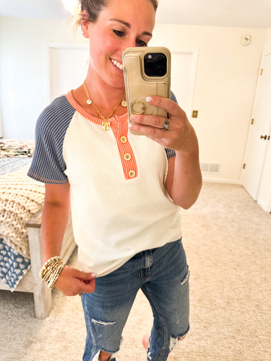 Take Me To The Ballgame Henley Top (S-XL)