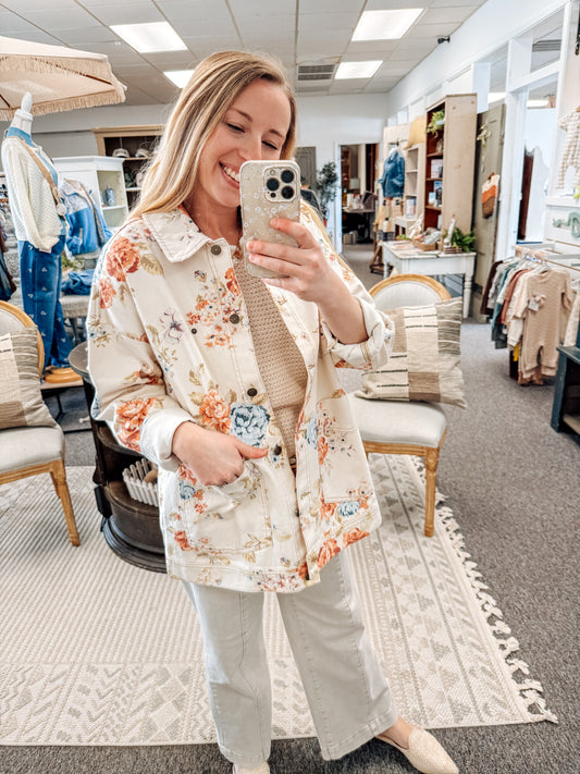Renewed Season Floral Denim Jacket