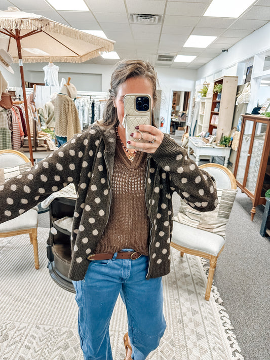 Dottie Chocolate Zip Up Hoodie Top