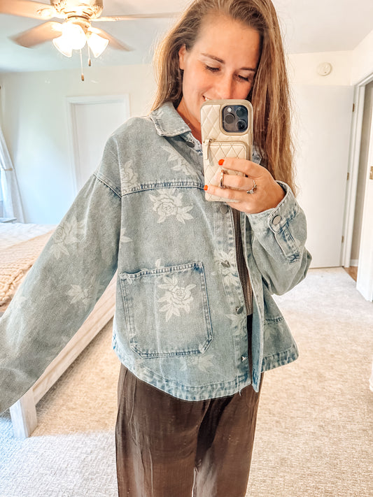 The Lilly Floral Washed Denim Jacket (S-XL)