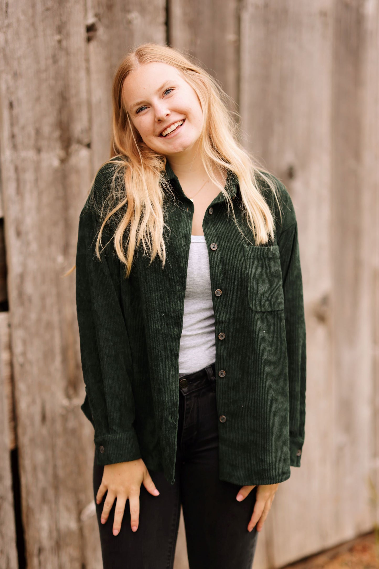 Style Me Chic Corduroy Button Up-Hunter Green (S-3X)