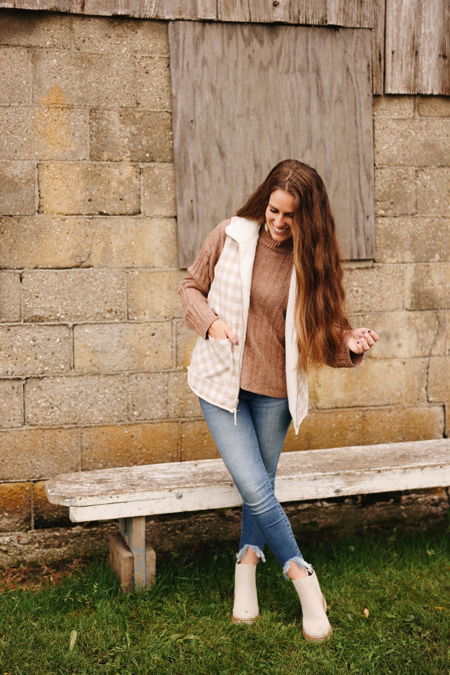 Wearing You Forever Reversible Plaid Vest-Taupe