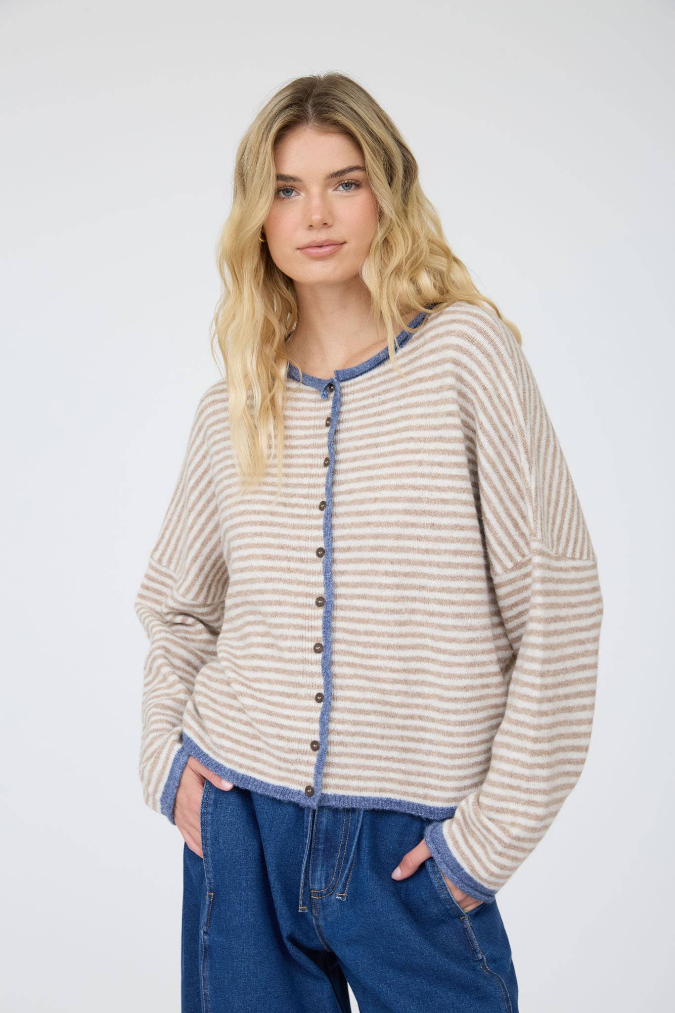 Harvest Lane Striped Cardigan-Mocha