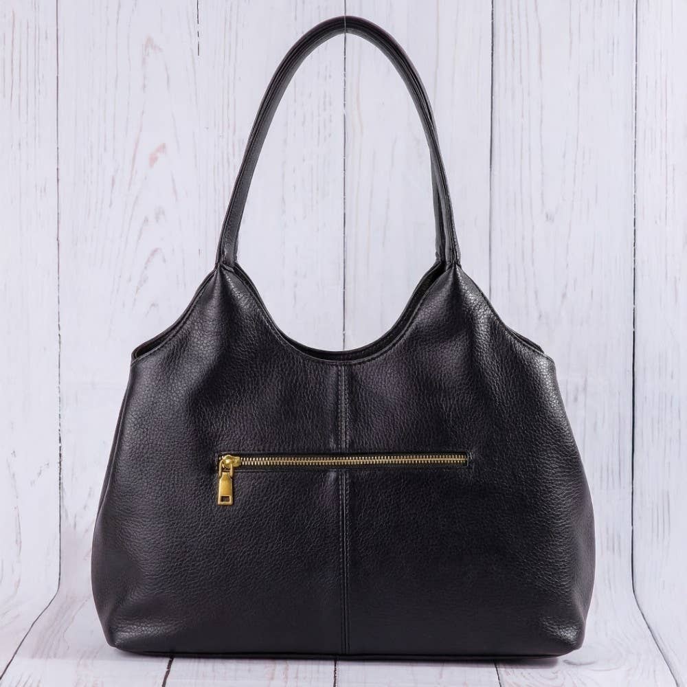 Exterior Zip Pocket Leather Hobo Shoulder Bag