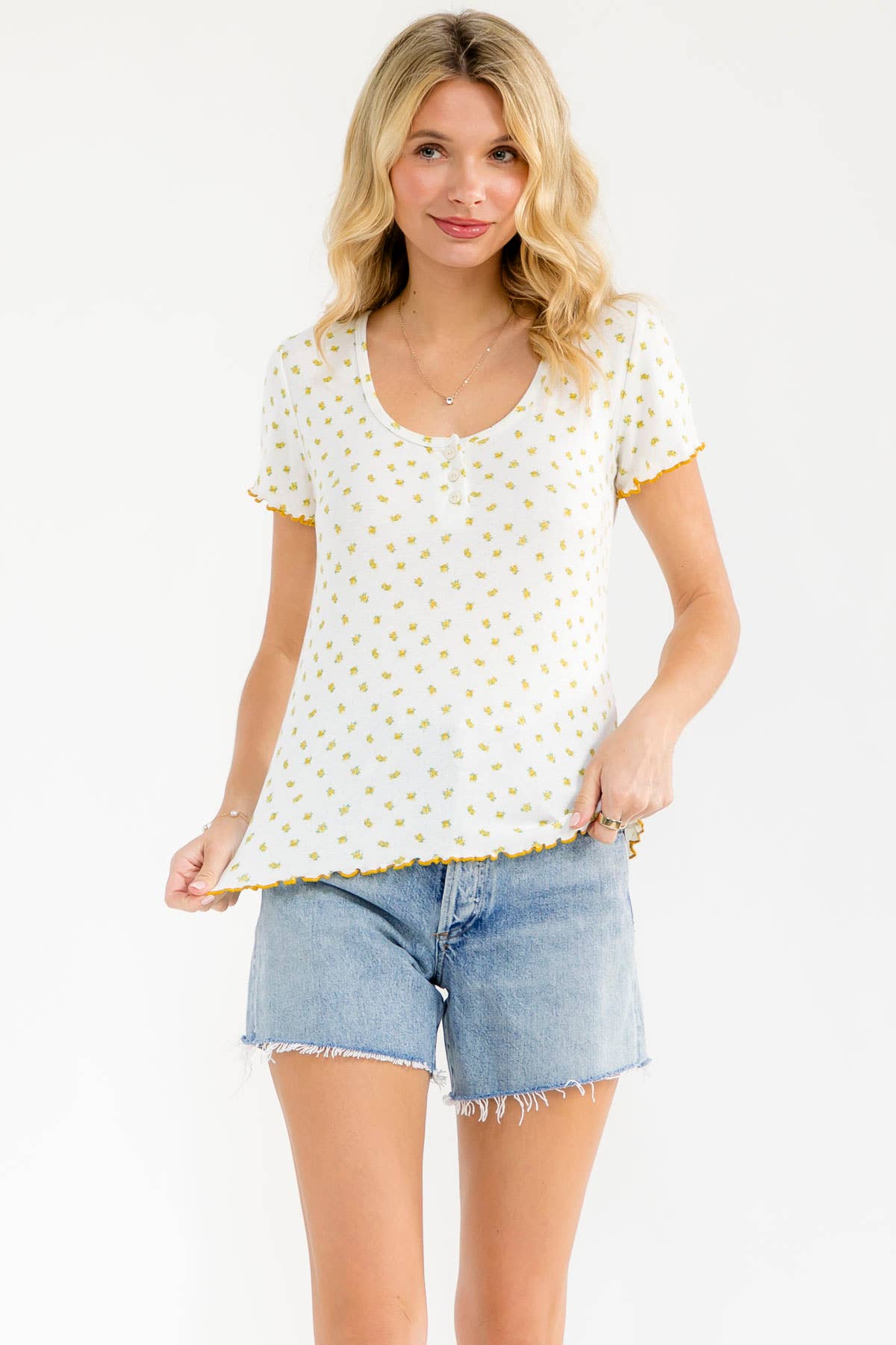 Tiny Pops Of Floral Top (S-XL)-Yellow