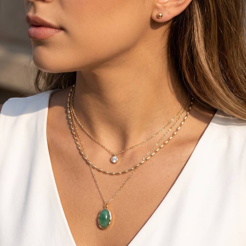 Layered Semi Precious Stone Pendant Necklace Set
