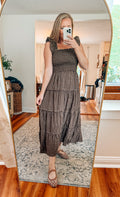Sweetly Plaid Brown Smocked Midi Dress