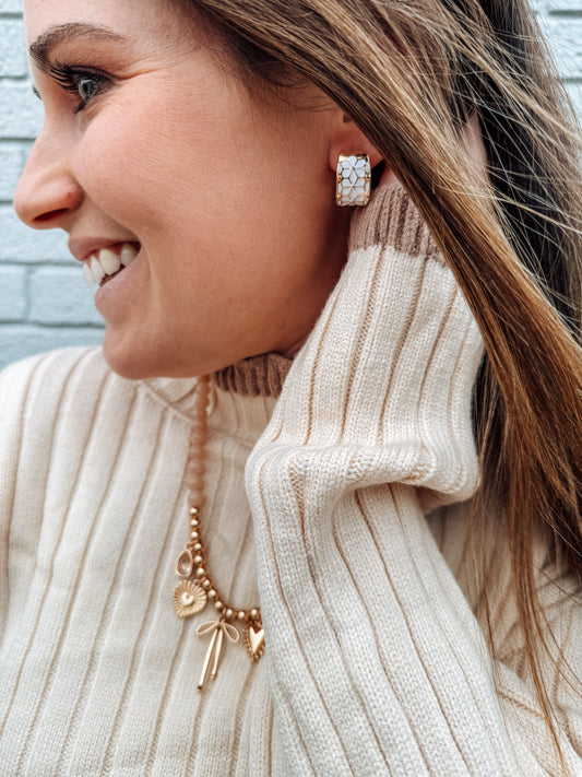 White Flower Hoop Earrings