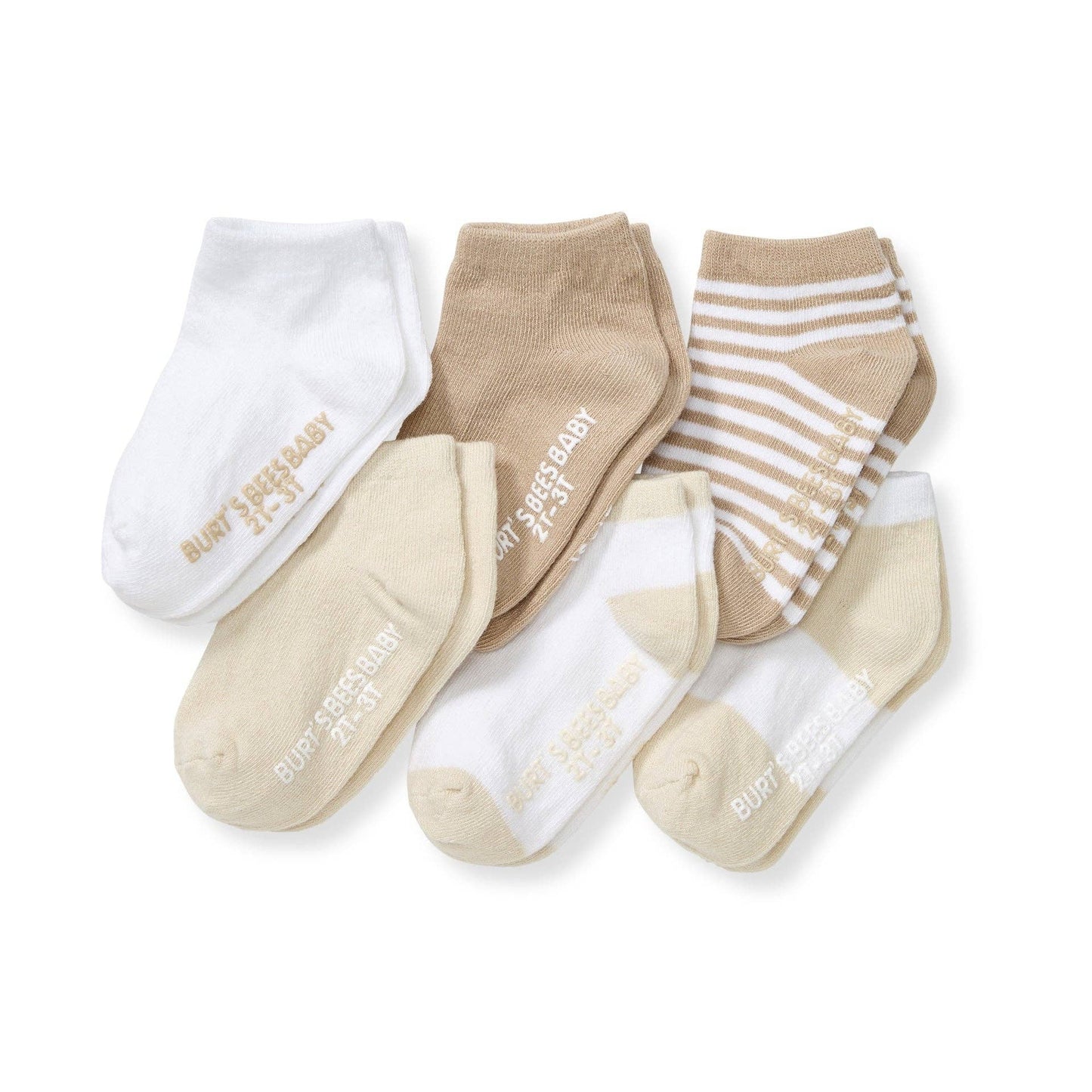 Solid & Stripes Organic Cotton Baby Ankle Socks 6 Pack - Oat: Oat / 3-12 Months