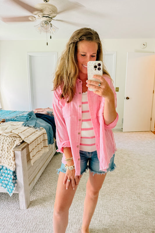 Windswept Gauze Button Down Top (S-3X)
