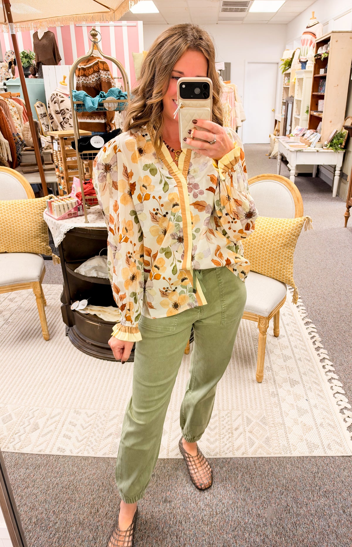 Whispering Garden Ruffle Trimmed Poet Blouse (S-XL)