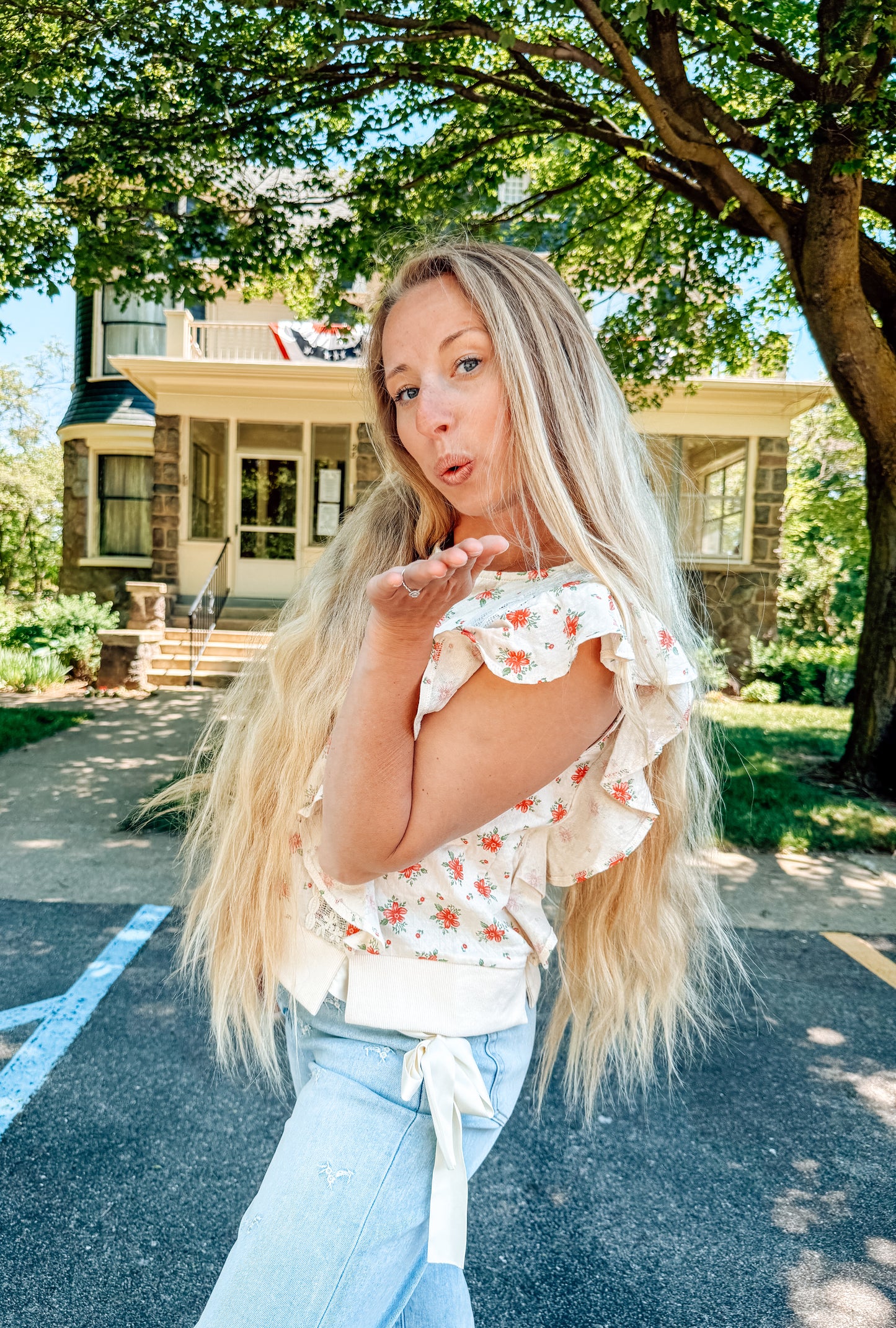 Floral Whisper Ruffle Sleeve Top (S-XL)