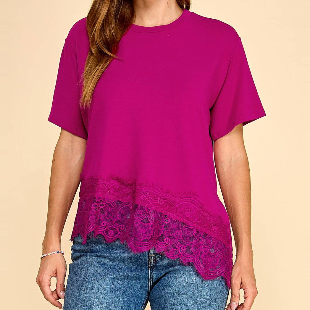 Everyday Asymmetrical Lace Trim Top