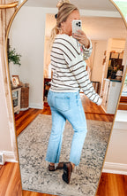 Harvest Moon Striped Textured Knit Sweater-Cream