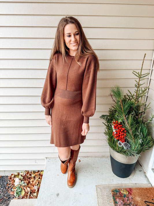 Timeless Knit Sweater Dress-Brown