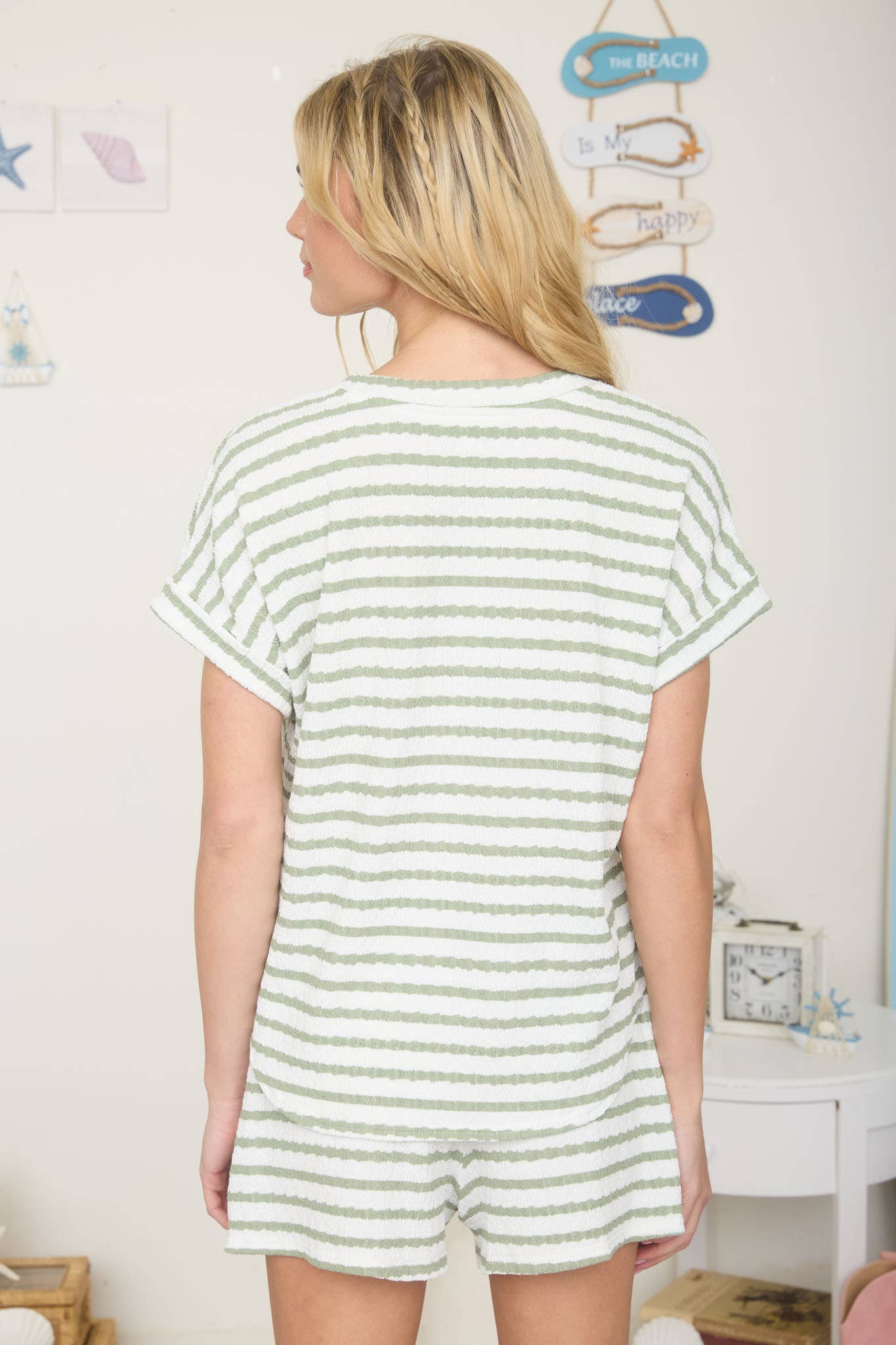 Olive Line Relaxed Textured Top