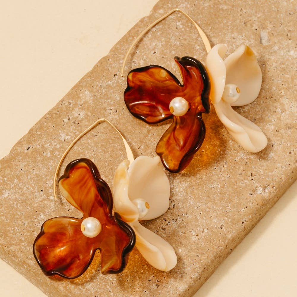 Resin & Pearl Flower Petal Dangle Earrings