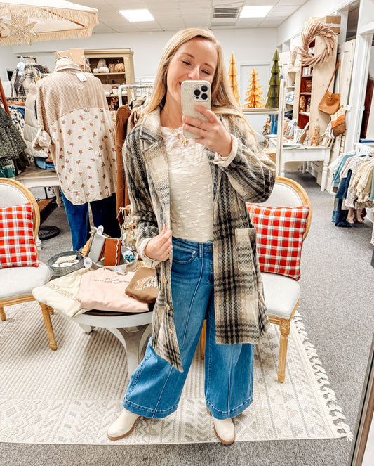Oxford Plaid Button Up Coat