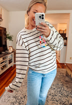 Harvest Moon Striped Textured Knit Sweater-Cream